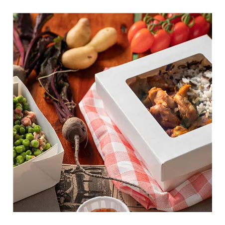 PETITES BOÎTES+COUVERCLES AVEC FÊNETRE THEPACK 500 ML 12x12x5 CM BLANC CARTON NANO-MICRO + PP + OPP (250 UNITÉ)